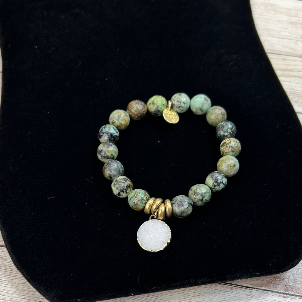 Lenny & Eva African Turquoise Stone and Druzy Beaded Bracelet